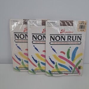 VTG Perspective Non Run Pantyhose Lot of 3 15 Denier Beige Size C Retro Sheer